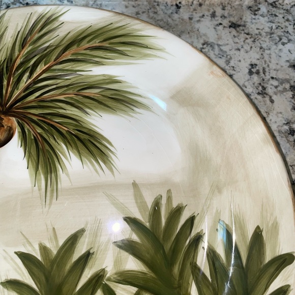 4 Tabletops Unlimited Kona Hand Painted Dinner Plate Palm Tree Design - Picture 7 of 13